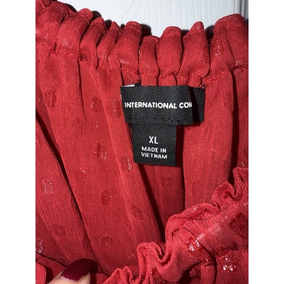 International Concepts INC Red Off Shoulder Polka Dot Shimmering Blouse Size XL - Picture 4 of 14